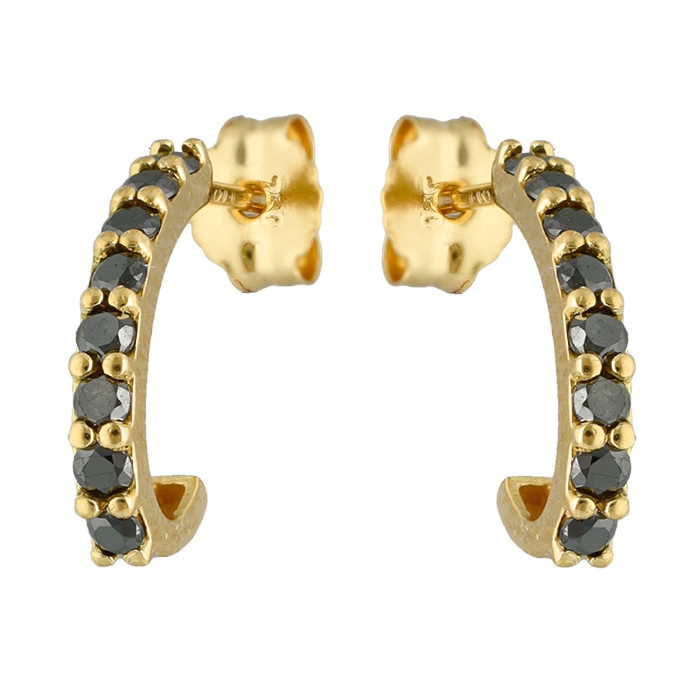 PENDIENTES EN ORO CON DIAMANTES NEGROS Y FORMA DE MEDIO ARO